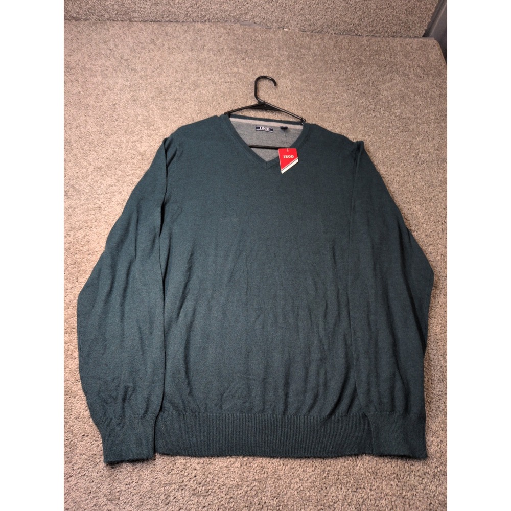 IZOD Mens Fieldhouse V-Neck Sweater June Bug Heather Teal Green Large NWT